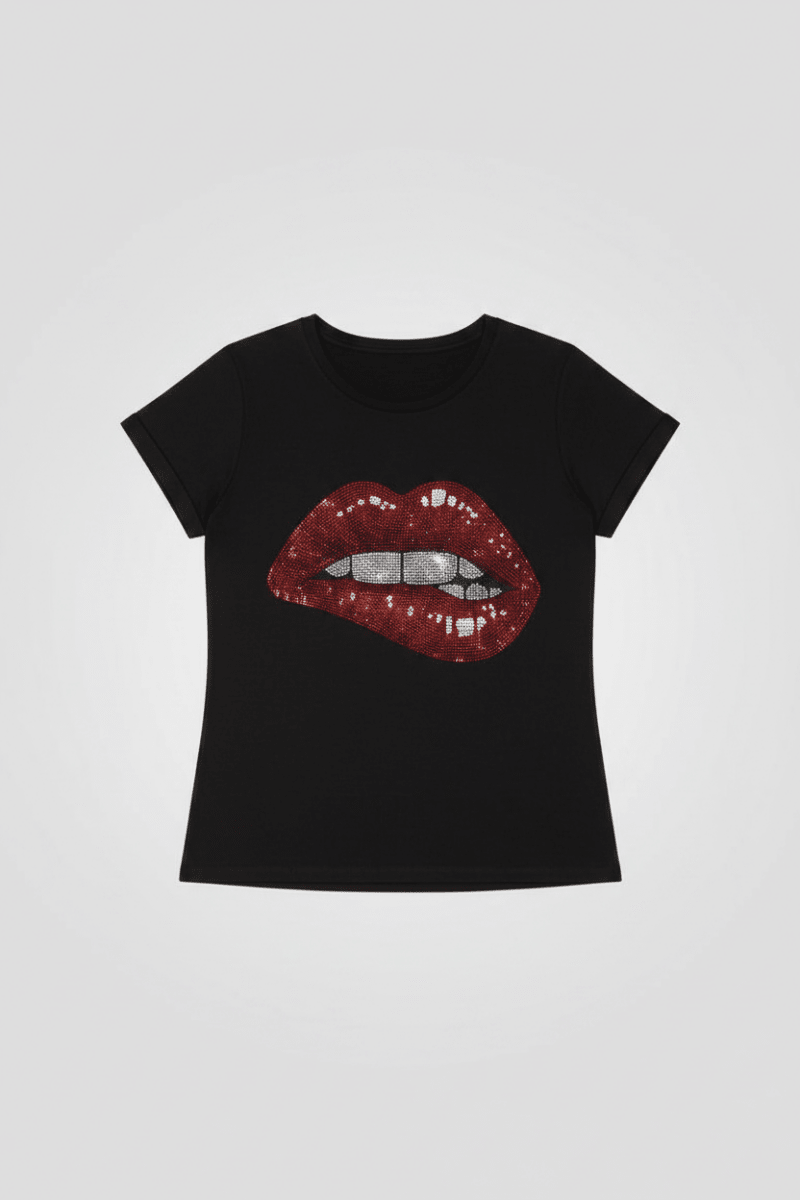 Lauren Moshi Edda Crystal Biting Lip T-Shirt - XL / Black
