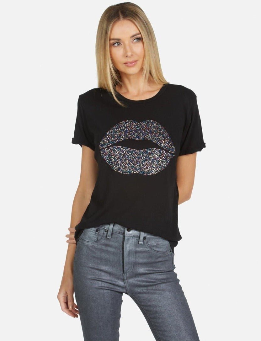 Lauren Moshi Edda Crystal Sprinkle Lip T-Shirt - S / Black