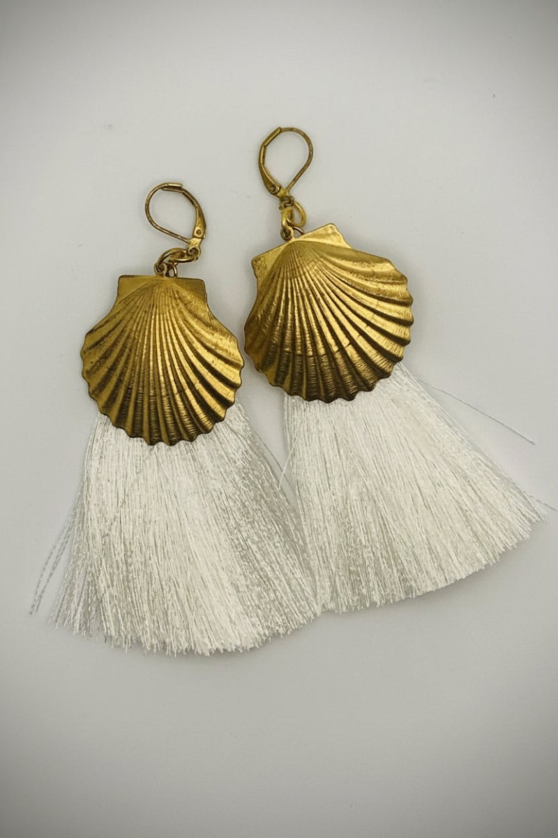 Suzywan DELUXE Sea Shells Tassel Mermaid Earrings - Gold