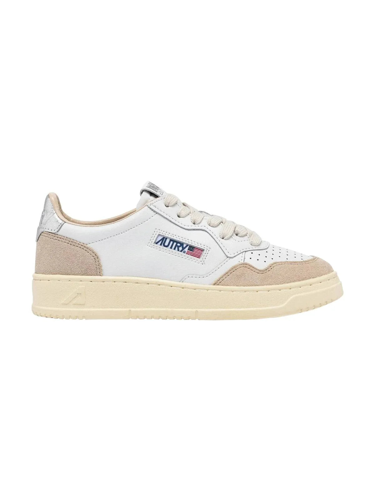 Sneakers medalist low pelle e suede bianco argento - IT 40