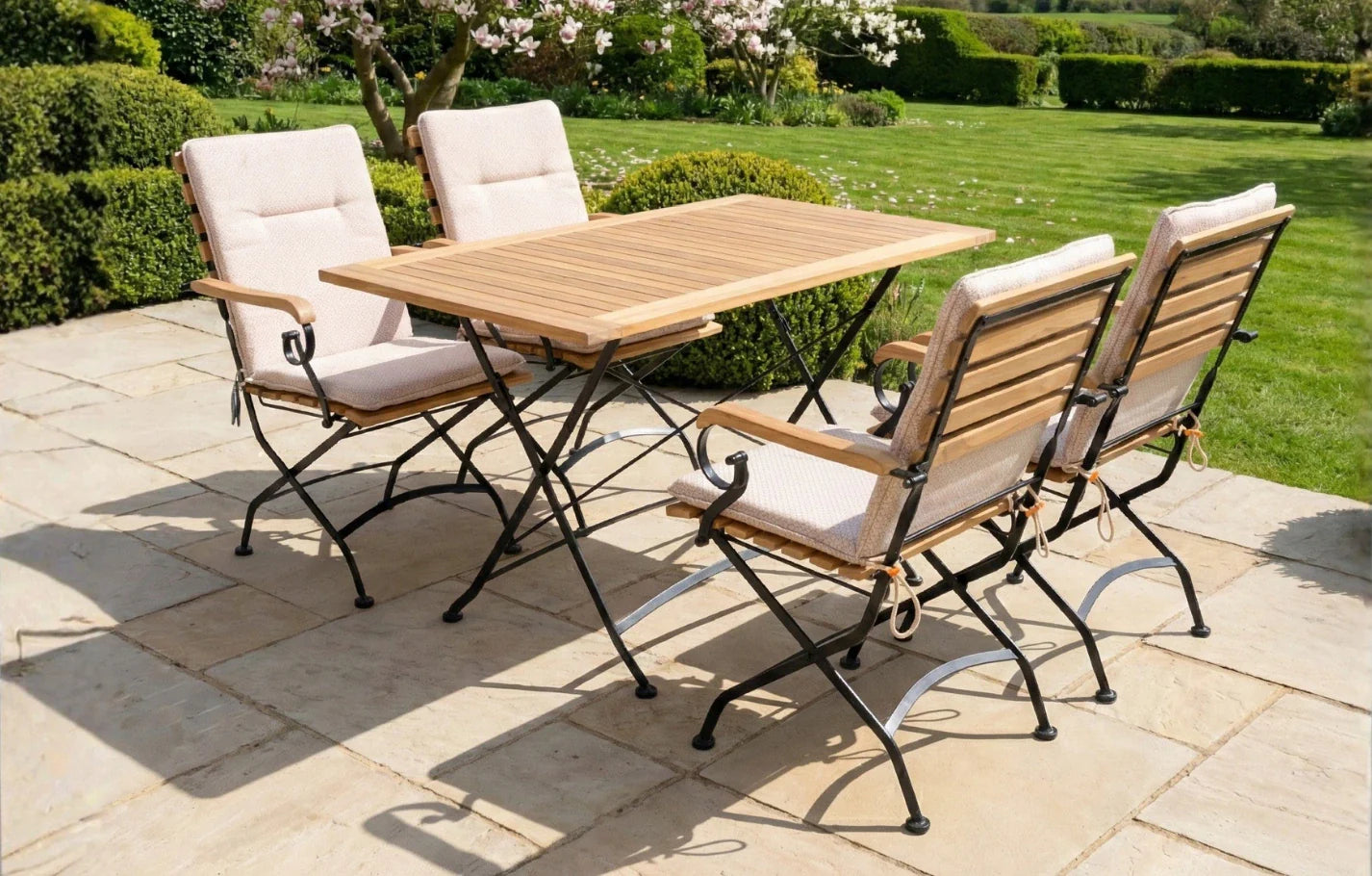 Sicily 4 Seater Teak and Wrought Iron Rectangular 120cm Garden Dining Set - Beige