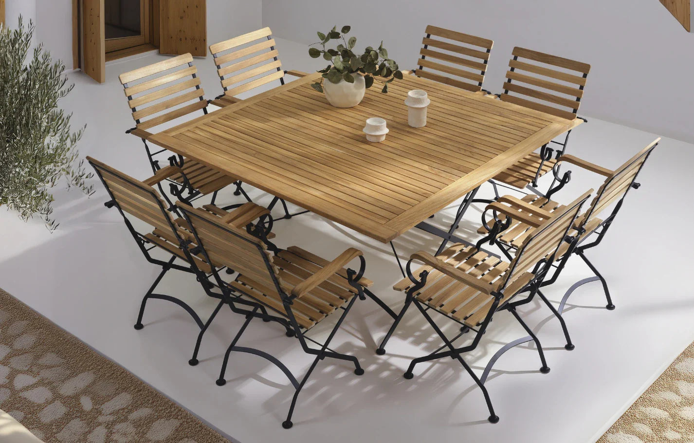 Sicily 8 Seater Teak and Wrought Iron Square Garden Dining Set