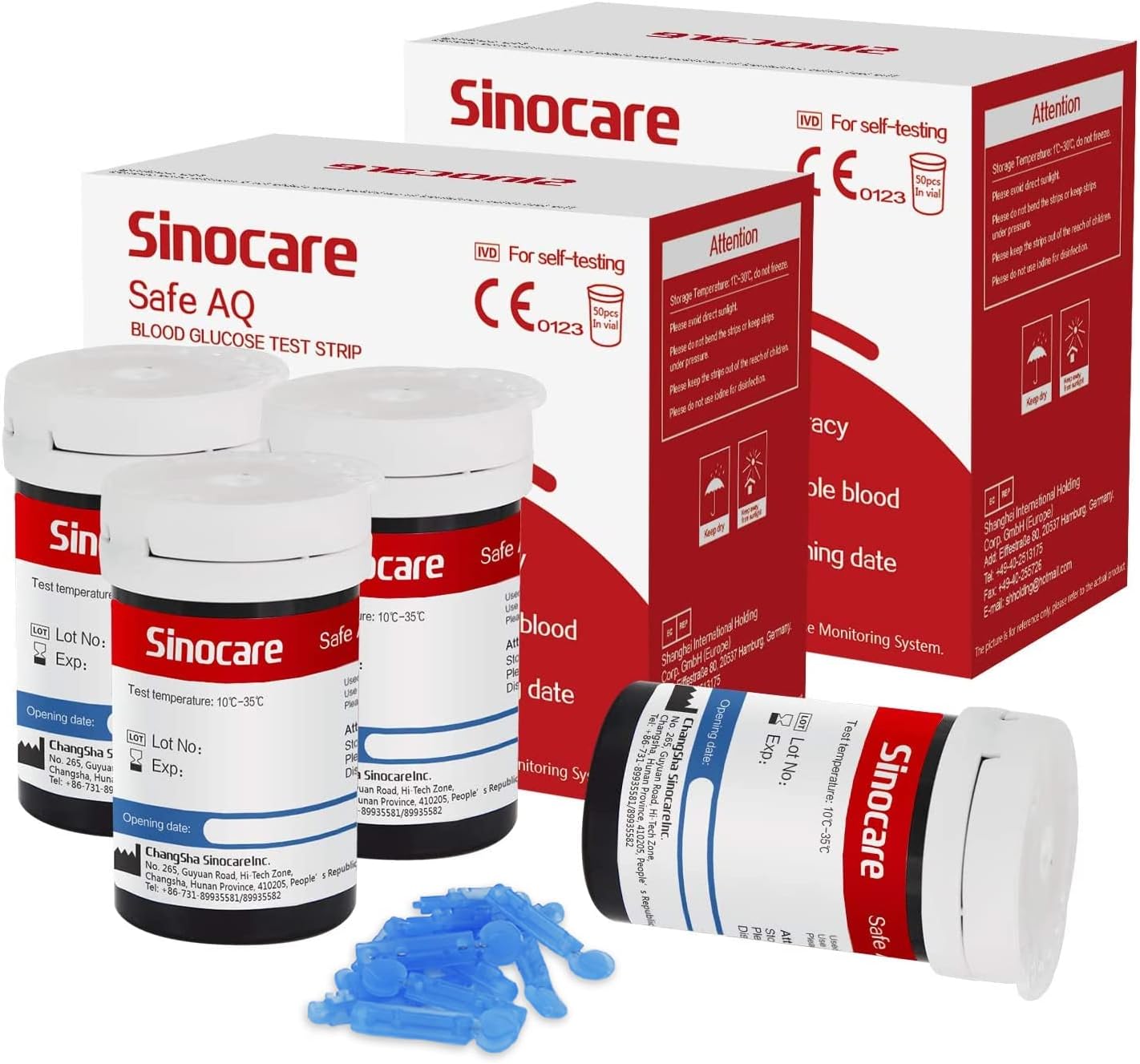 [100pcs] Sinocare Glucometer Glucose Test Strips with free lancets - Safe AQ Smart/Safe AQ Voice