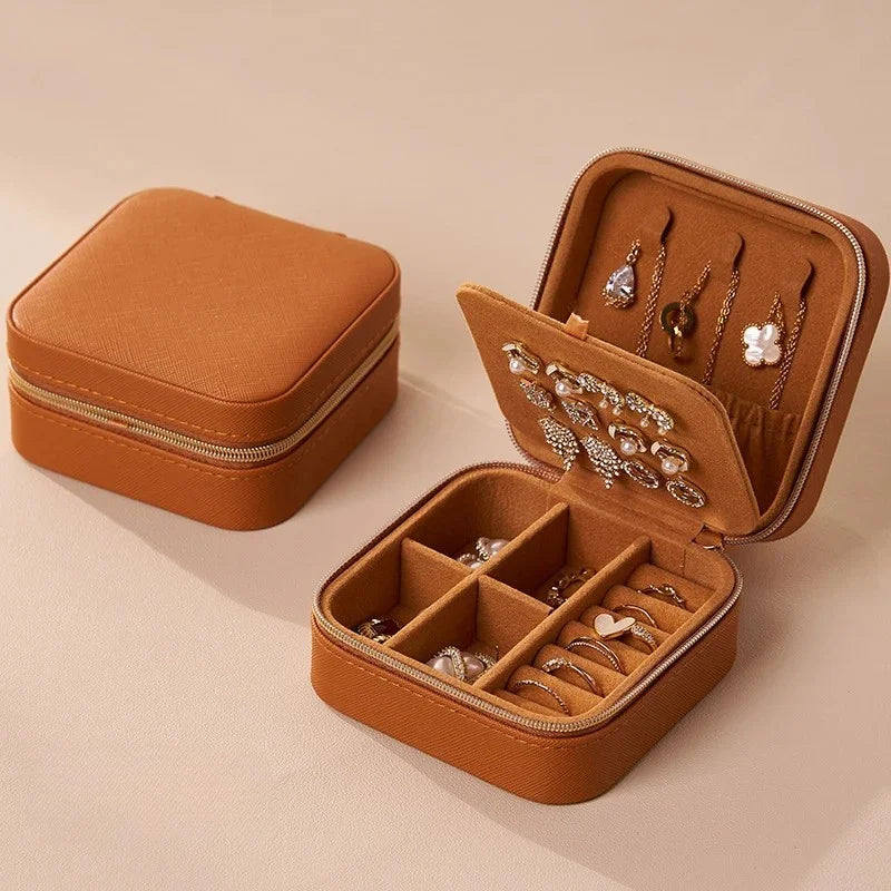 Zipper Portable Jewellery Box - Brown