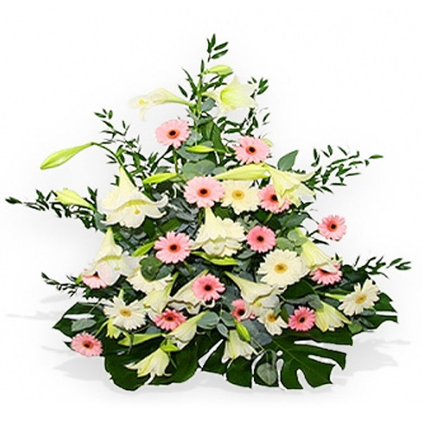 White and Pink Flower Sympathy Basket - Standard