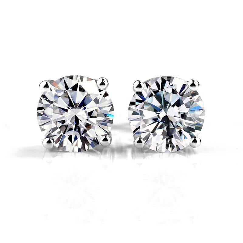 Stud Earrings with Lab Grown Diamond Round Cut Solitaire - 0.20ct - 1.00 Carat / 18k Rose Gold / H/SI