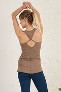 Cut-Out Strap Organic Cotton Jersey Tank Top - S / Taupe