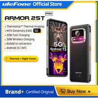 Ulefone Armor 25T Pro 5G Rugged Phone Android 15 30W Wireless Charging 50MP+64MP Night NFC Waterproof Smartphone