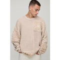 Oversized Textured Multi Patch Knitted Jumper, Beige