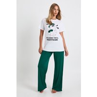 Halloween 'Boo-Tiful Nightmare' Graphic Oversized T-Shirt & Trousers Pyjama Set, Verde