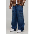 Herren Super Baggy Cargo-Taschen Denim Jeans Hosen | Vintage Blue | Größe 36R | BOOHOOMAN