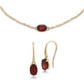 Classic Oval Garnet Single Stone Drop Earrings & Bracelet Set in 9ct Yellow Gold