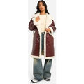 Chaqueta Petite De Aviador Larga Con Ribete De Borreguito Sintético, Brown
