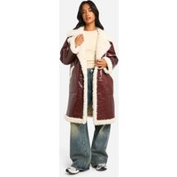 Chaqueta Petite De Aviador Larga Con Ribete De Borreguito Sintético, Brown