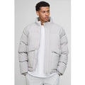 Oversized Fit Textured Funnel Neck Puffer Jacket, Gris