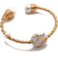 Gold Treads Baroque Pearls Bracelet