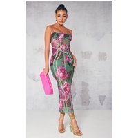 Femme Robe mi-longue en mesh vert fleuri à lisérés structurants | Taille 34
