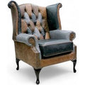 Chesterfield Patchwork Queen Anne Wing Chair Vintage Cracked Wax Leather