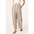 Snake Print Drawstring Wide Leg Trousers - S / BEIGE