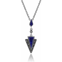 Art Deco Style Lapis Lazuli & Marcasite Pendant in 925 Sterling Silver