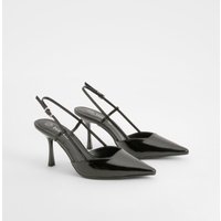 Zapatos De Salón Sin Talón De Cuero Sintético Con Puntera De Pico, Negro