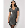 Metallic Bodycon Wrap Mini Dress