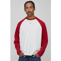 Oversized Boxy Heavyweight Waffle Raglan Long Sleeve T-Shirt, Rojo