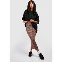 Falda Midi De Canalé Con Estampado De Leopardo, Beige