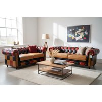 Noble Patchwork Chesterfield 3+2 Sofa Suite Vintage Real Leather