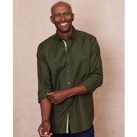 Men's Khaki Classic Fit Button-Down Oxford Casual Shirt - Size: Medium x Standard - 34.5"  - Savile Row Company