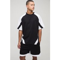 Conjunto Oversize Man De Pantalón Corto Y Camiseta Con Colores En Bloque, Negro