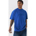 Camiseta Oversize Con Cuello Extendido Y Estampado Limited Edition En Relieve, Azul