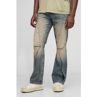 Slim Flared Panelled Washed Jeans, Gris