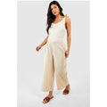 Mono Premamá Culote De Lino Con Atadura En Los Hombros, Beige