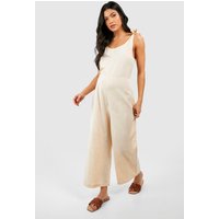 Mono Premamá Culote De Lino Con Atadura En Los Hombros, Beige