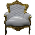 Barock Sessel "King" WeiÃ/Gold Lederoptik