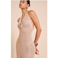 Taupe Crochet Flower Applique Halter Mini Dress