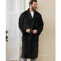 Men's Black Fleece Dressing Gown - Size: XL  - Savile Row Company