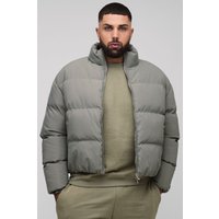 Plus Man Boxy Fit Funnel Neck Puffer Coat, Gris