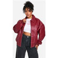 Chaqueta Plus Bomber Oversize De Cuero Sintético Con Costuras En Contraste, Rojo