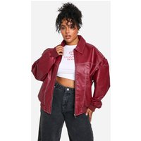Chaqueta Plus Bomber Oversize De Cuero Sintético Con Costuras En Contraste, Rojo