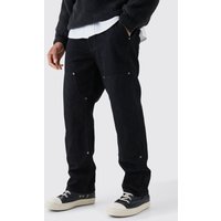 Vaqueros Holgados Estilo Carpintero Sin Tratar En Negro Con Detalle De Costuras, Negro