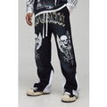 Relaxed Fit Flare Spray Washed Skull Gusset Jogger, Negro