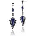 Art Deco Style Triangle Lapis Lazuli & Marcasite Drop Earrings in 925 Sterling Silver