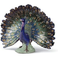 Casa Padrino Luxus Porzellan Pfauen Skulptur Mehrfarbig 36 x H. 29 cm - Handgefertigte Luxus Deko
