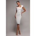 Goddiva Scuba Crepe Pleated Drop Shoulder Midi Dress - White