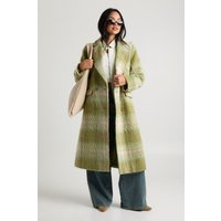 Check Oversized Double-Breasted Wool Look Coat, Verde