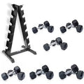 DKN 4kg to 10kg Rubber Hex Dumbbell Set with Storage Rack - 6 Pairs