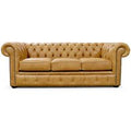 Chesterfield 3 Seater Settee Old English Tan Leather Sofa