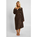 Waffle Fleece Hooded Long Dressing Gown, Brown
